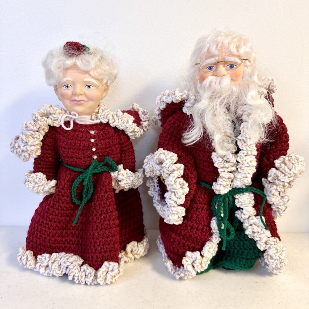 Set Of Santa Mr And Mrs. Claus Standing Christmas Doll Decorations Crochet
